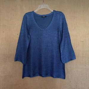 PREMISE 3/4 Sleeve Open Knit Sweater Royal Blue Large